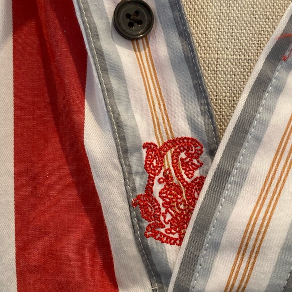 Robert Graham Mens White Shirt w Orange Gray Stripes / Contrasting Print / 2XL - Picture 4 of 16